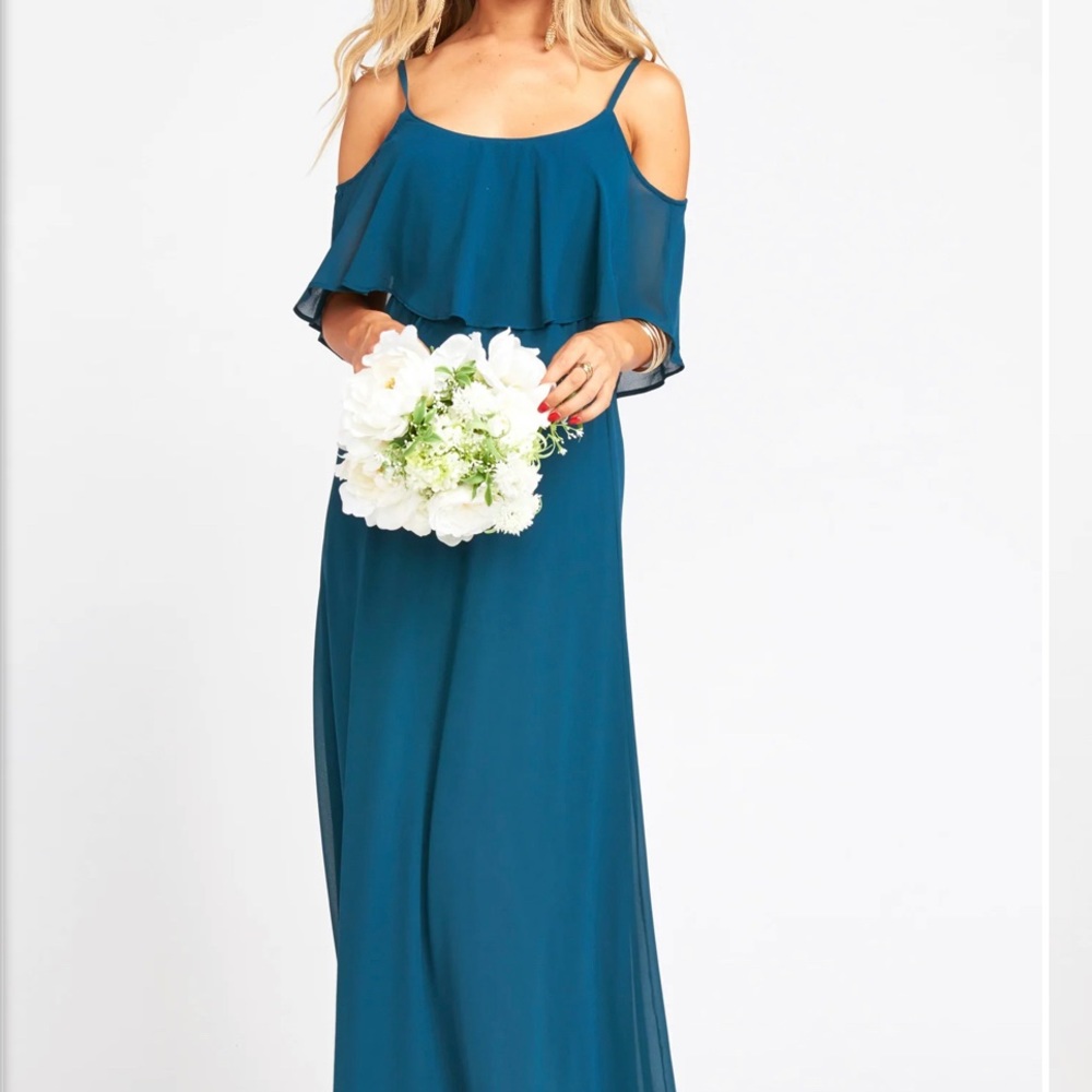 Show Me Your Mumu Caitlin Ruffle Maxi Dress - Deep Jade Chiffon